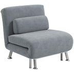 Grey velvet-look single sleeper chair with rounded arms and padded seat