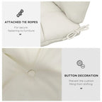 Cream white seat cushion with backrest, attached tie ropes to secure fitting