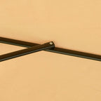 Light brown umbrella canopy fabric with dark support arm joint