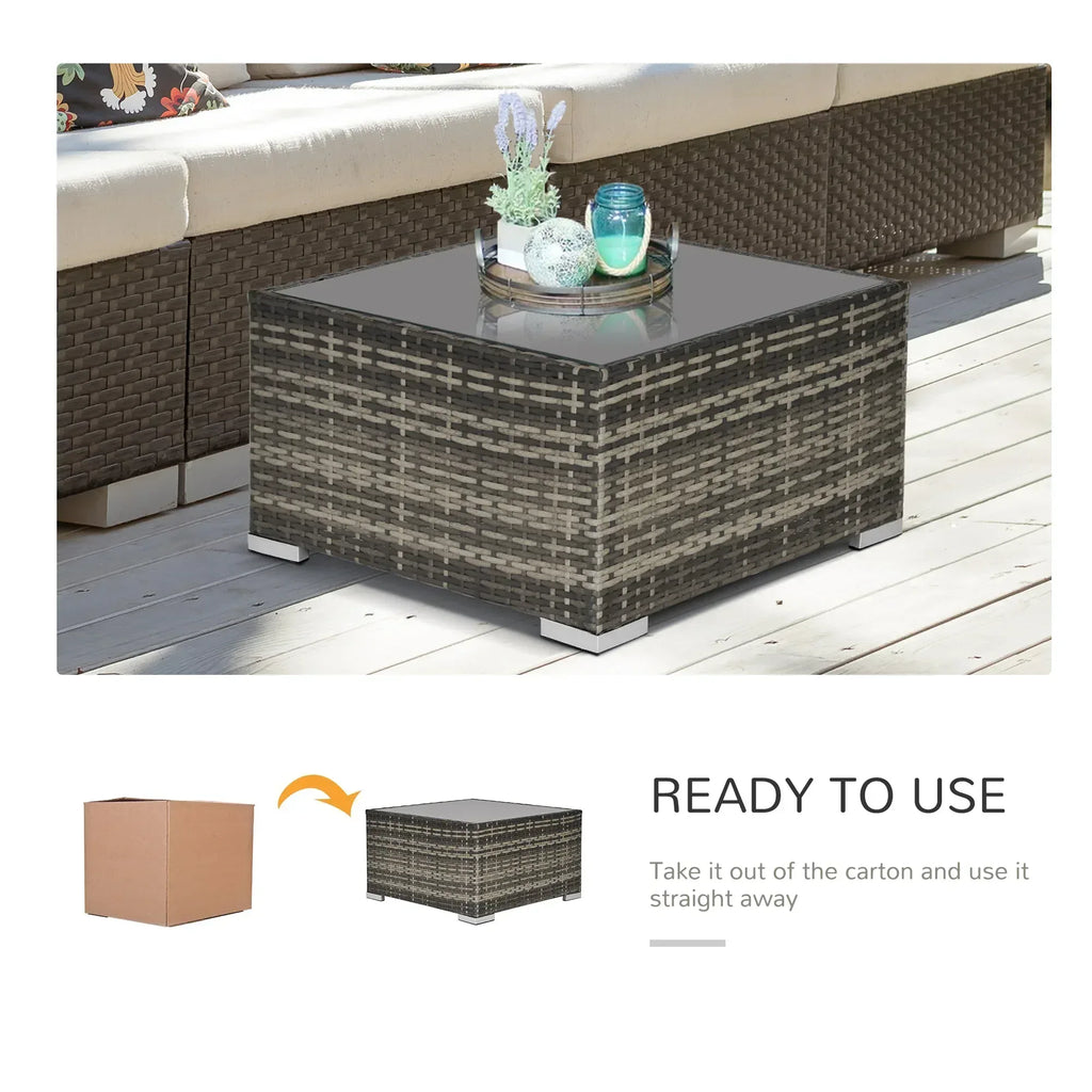 Square PE Wicker Rattan Table with Glass Top - Dark Grey - Bobobiy