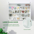 White glass-door display cabinet with groove handle and multiple interior shelves
