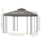 Double-roof gazebo layout diagram showing roof edges and leg-to-leg spacing