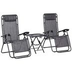 Set of folding zero-gravity lounge chairs with light grey mesh fabric and black frames