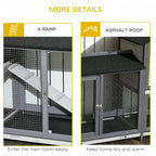 2-tier rabbit hutch with an incline ramp and textured asphalt-style roof panels