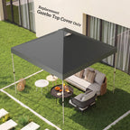 Dark grey replacement gazebo top cover on square frame, outdoor lawn installation
