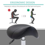 Black ergonomic saddle stool seat on swivel base with height-adjustable post