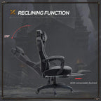 Grey gaming chair with recline function and retractable footrest