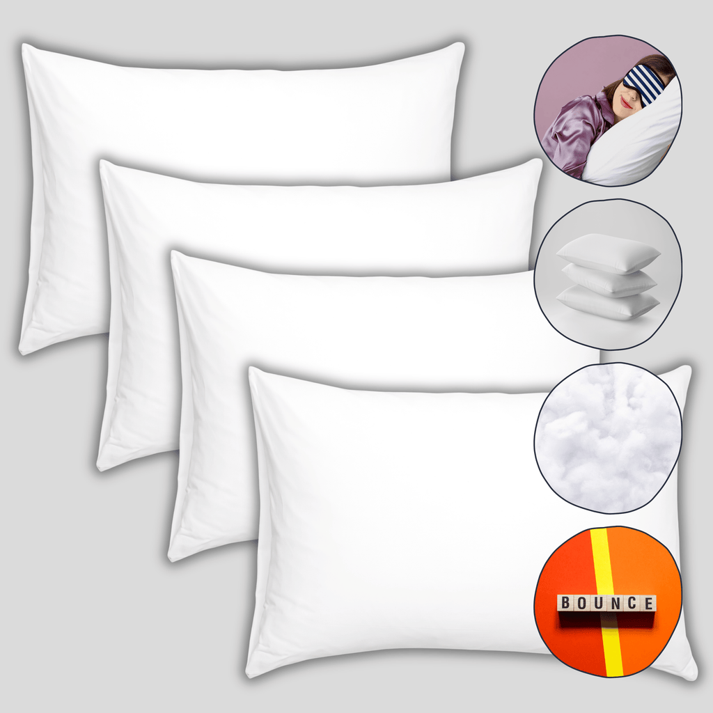 4 Pack Super Bounce Back Pillows  Luxury Premium Fibre Filling for Superior Comfort and Support