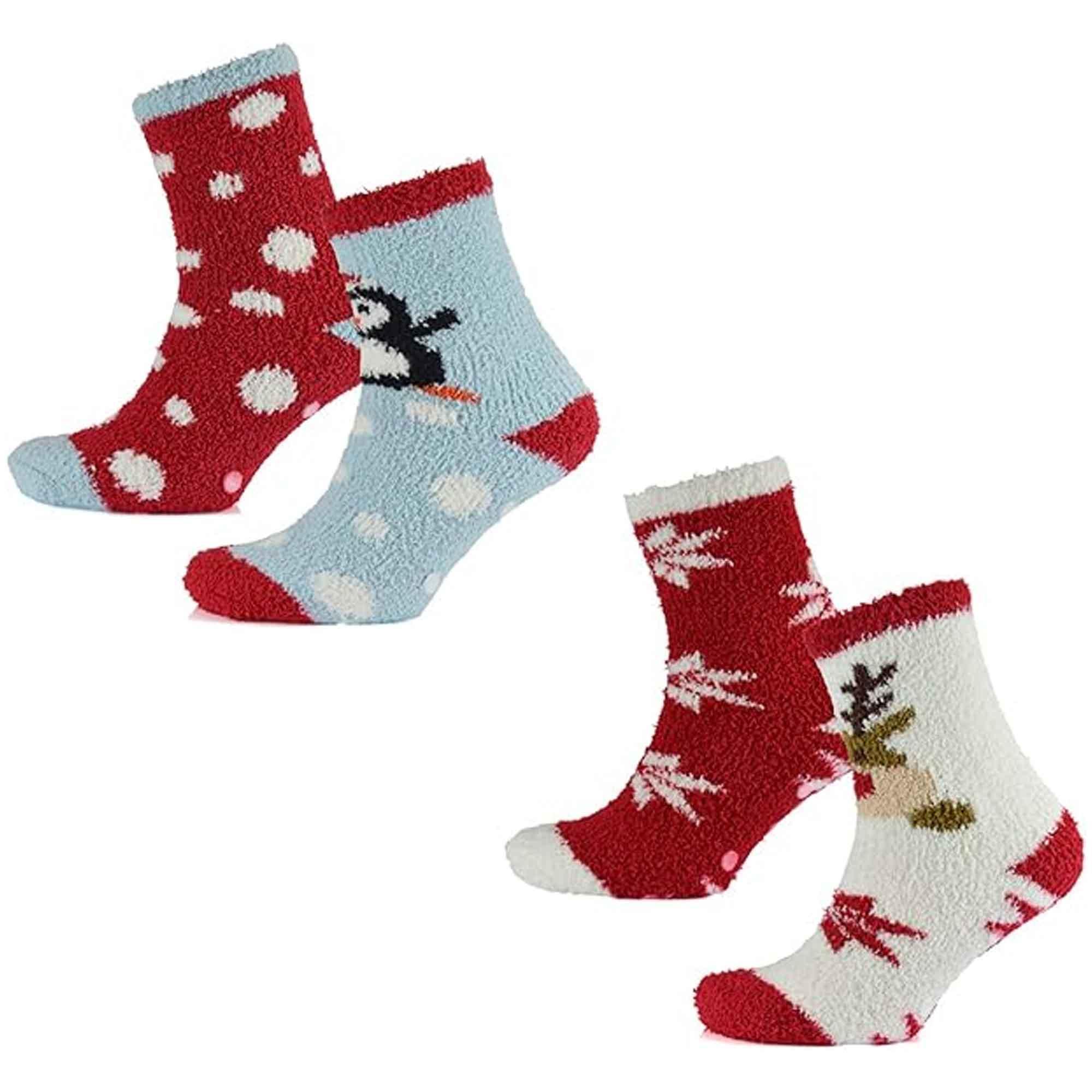 4-pairs-ladies-christmas-slipper-socks-non-skid-gripper-soles-winter-stocking-filler-gift-festive-rudolph-penguin-designs-sock-stack-socks-1179007345 - Bobobiy