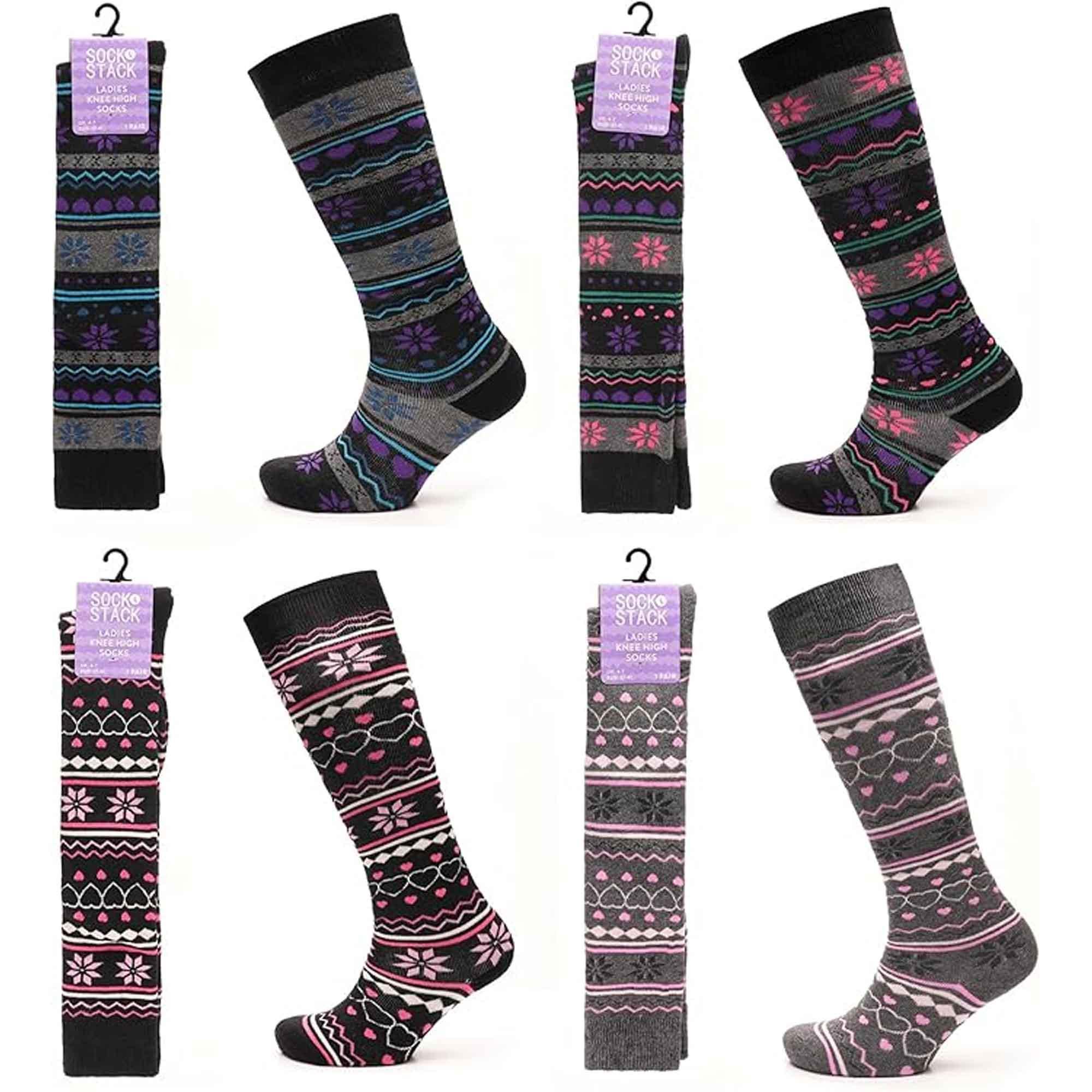 4-pairs-ladies-ski-boot-socks-knee-length-cotton-rich-with-full-cushioning-and-thermal-insulation-for-warmth-and-comfort-fair-isle-pattern-fits-sizes-4-7-by-sock-stack-4-7-fair-isle-s_12d12428-1f6d-4c77-8d40-416fdf110326 - Bobobiy