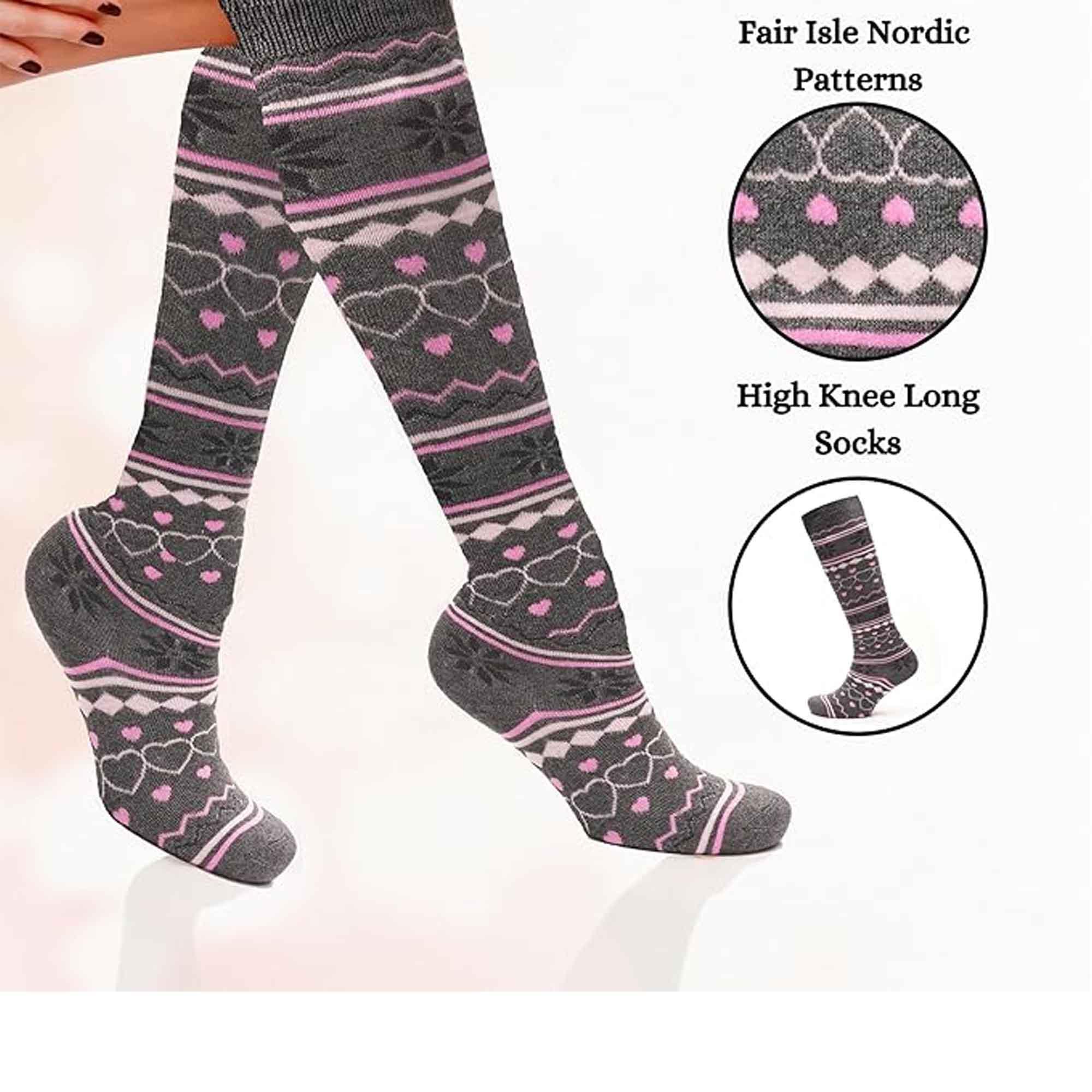 4-pairs-ladies-ski-boot-socks-knee-length-cotton-rich-with-full-cushioning-and-thermal-insulation-for-warmth-and-comfort-fair-isle-pattern-fits-sizes-4-7-by-sock-stack-4-7-fair-isle-s_440a7a6f-cce1-43ff-9f12-8e6a55b28fd6 - Bobobiy