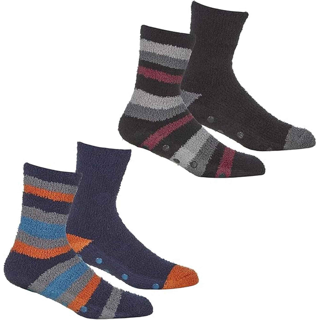 4-pairs-mens-cozy-winter-striped-fluffy-slipper-socks-non-skid-gripper-soles-warm-thick-fleece-tall-design-uk-sizes-6-11-by-sock-stack-assorted-6-11-socks-1182052969 - Bobobiy