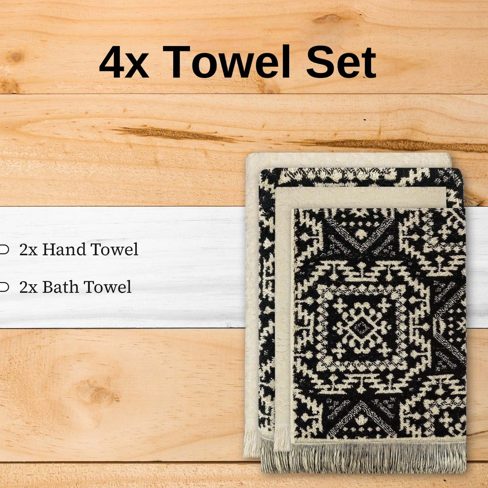 4 Piece Moroccan Towel Set 100% Cotton 500GSM High Absorbency Quick Drying Durable Soft Hand and Bath Towels for Elegant Bathroom Decor