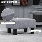 Grey linen ottoman footstool cube with black legs, thick padded top cushion