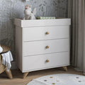 Kids changing dresser in cashmere beige with three drawers and raised changing top