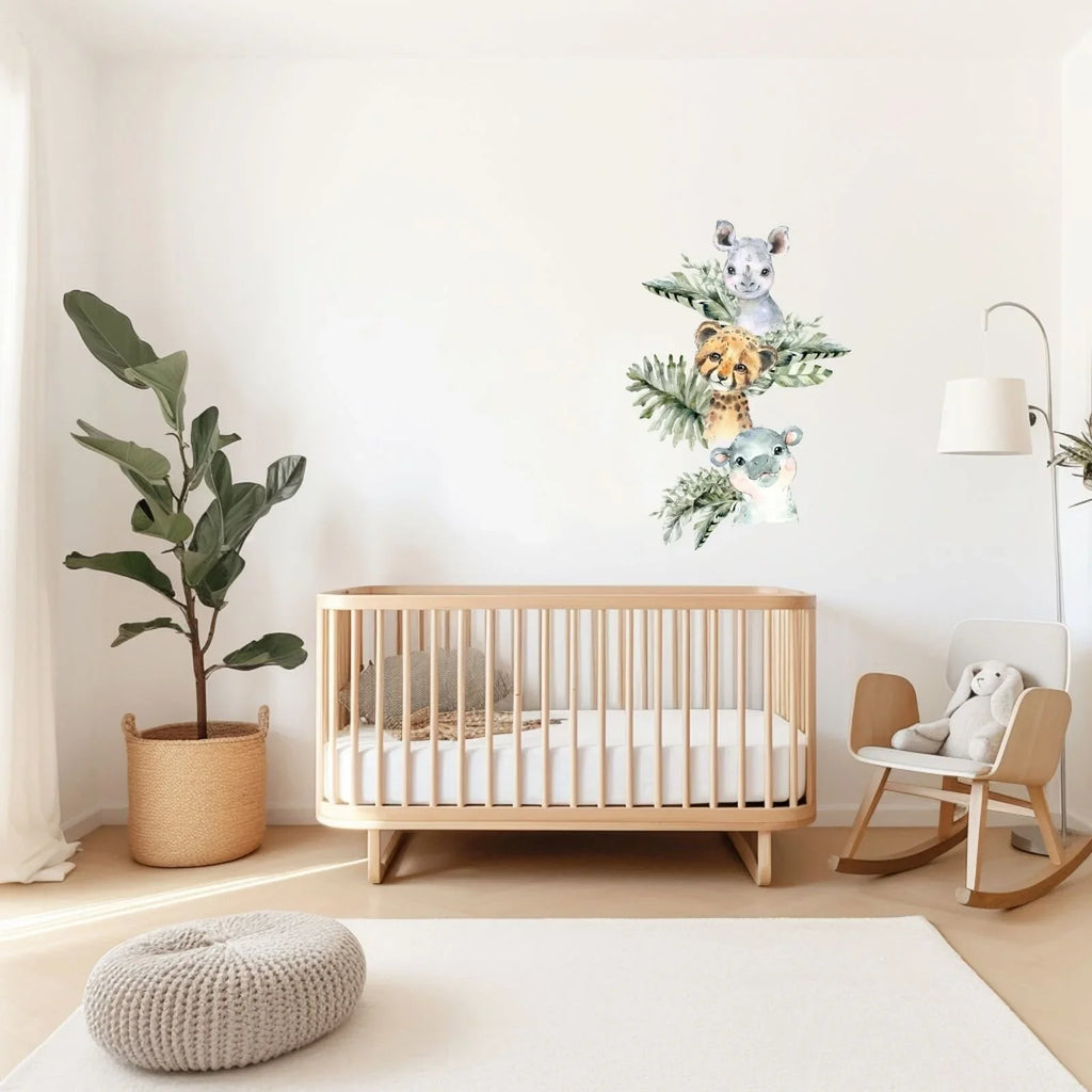 Live Vida Baby Safari Wall Sticker Leafy Hippo & Cheetah & Rhino 3 pcs