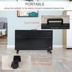 Black convector radiator with top carry handle and caster wheels