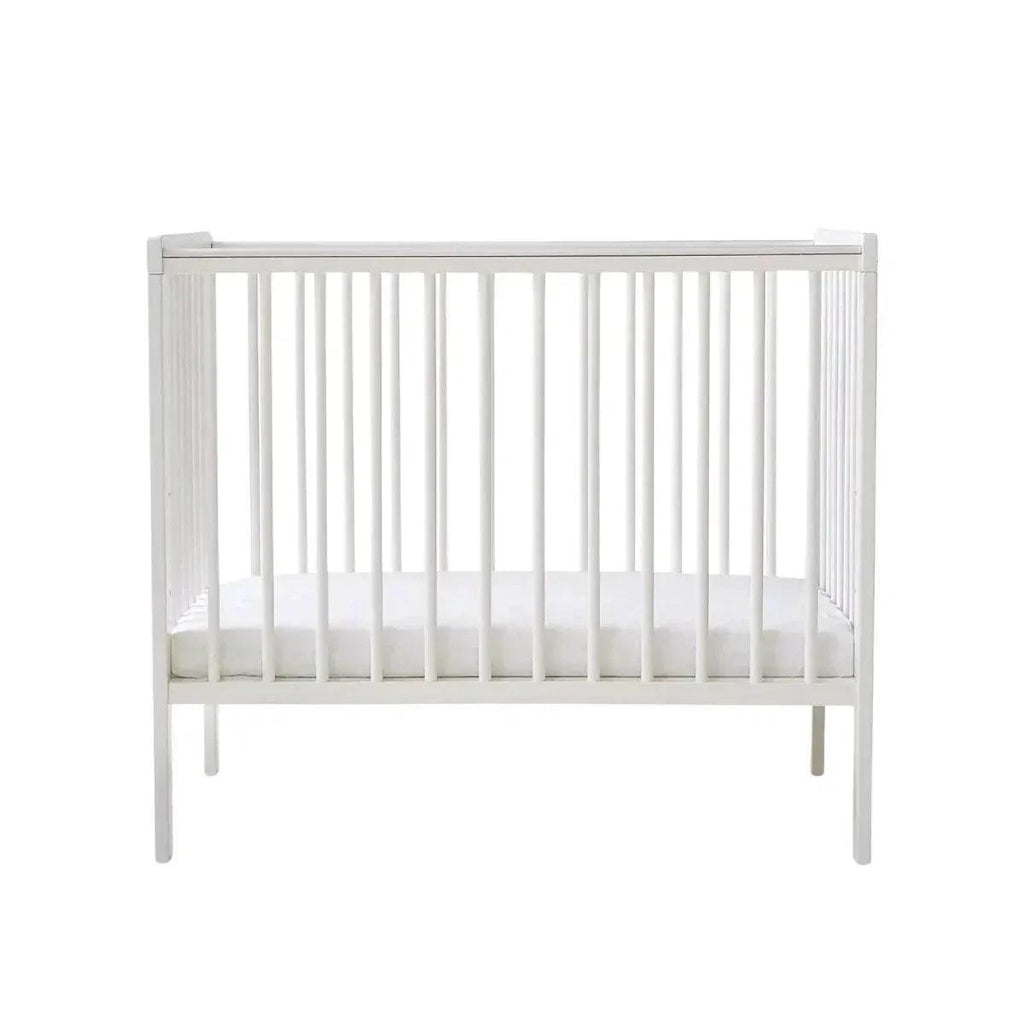 White space saver cot with straight legs and vertical bar rail
