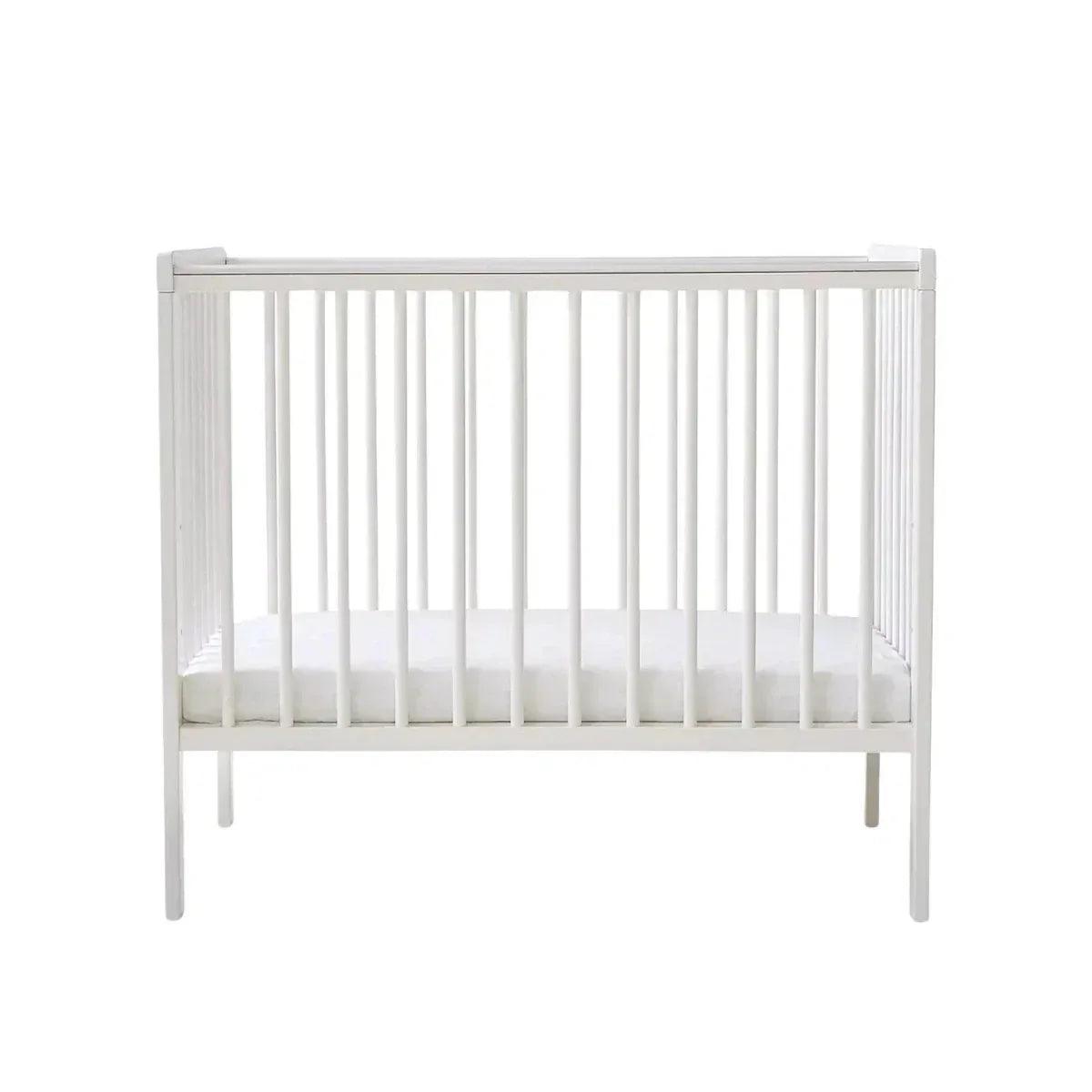 White space saver cot with straight legs and vertical bar rail