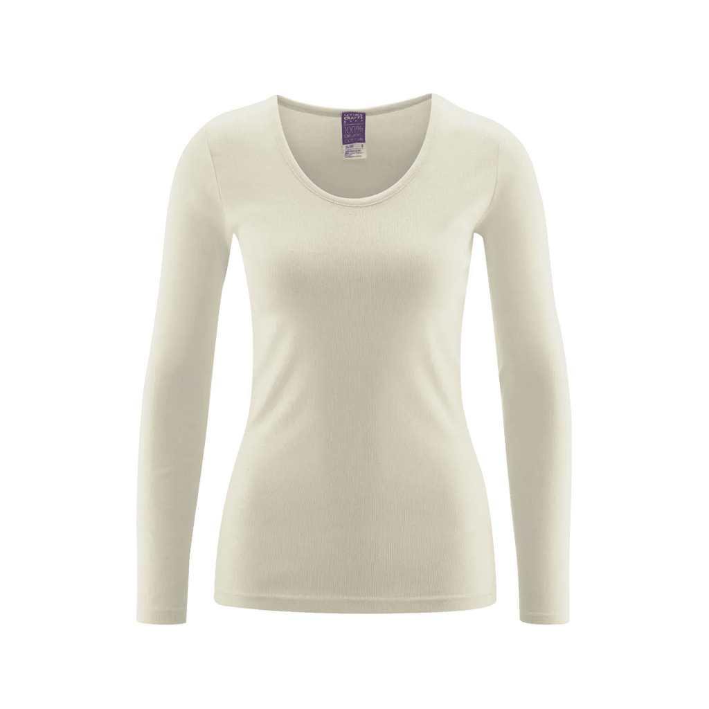 Natural thermal long-sleeve T-shirt, scoop neck, solid knit fabric