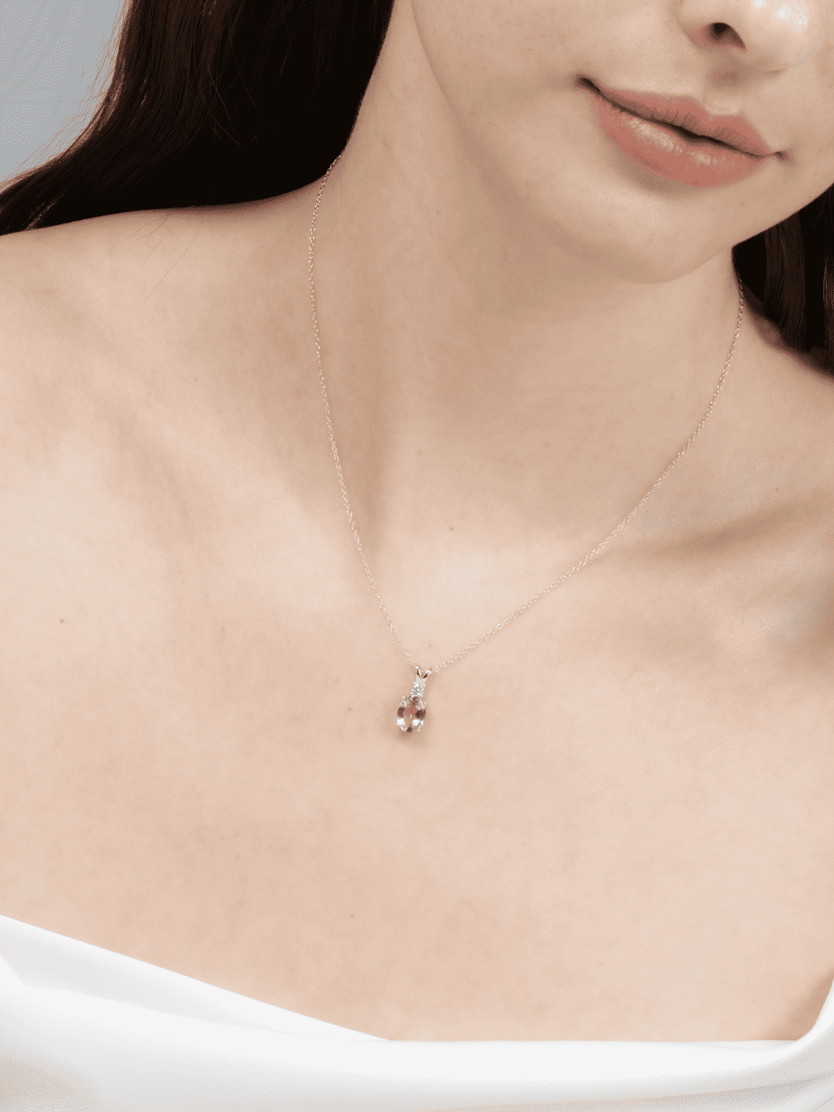 Sterling silver chain necklace with small round lavender amethyst charm