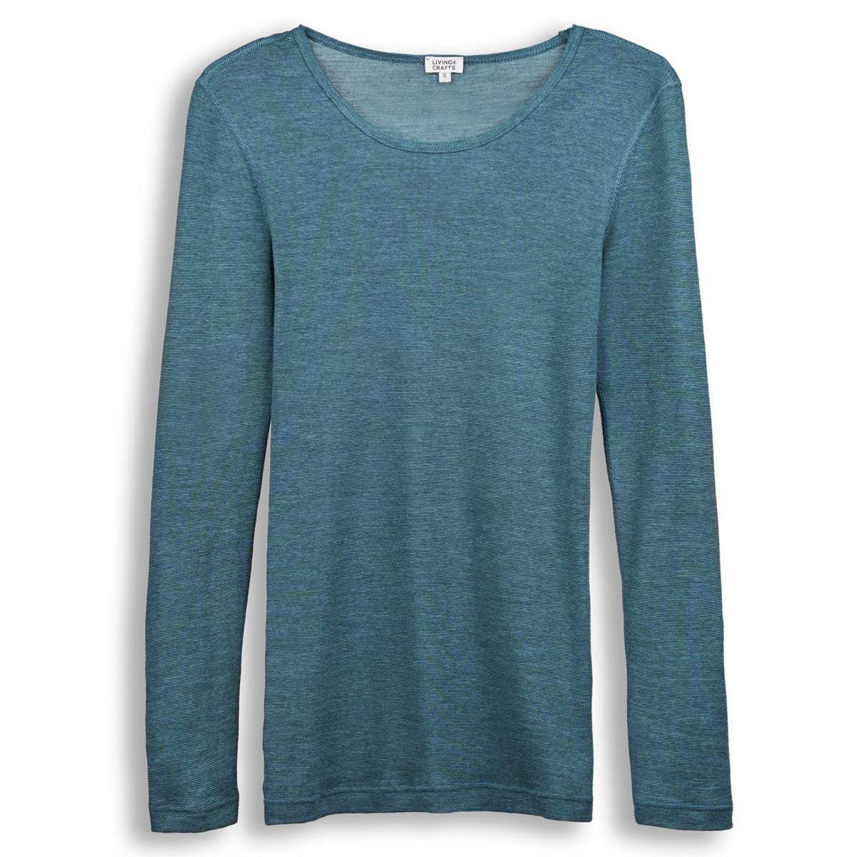 Women’s long sleeve t-shirt in heather teal blue, crew neck