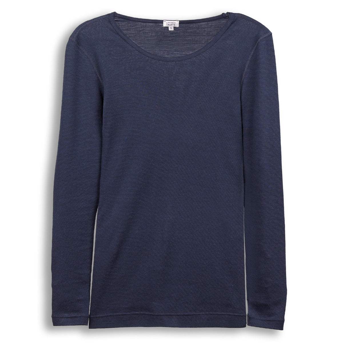 Women’s long sleeve t-shirt in heather dark blue, crew neck