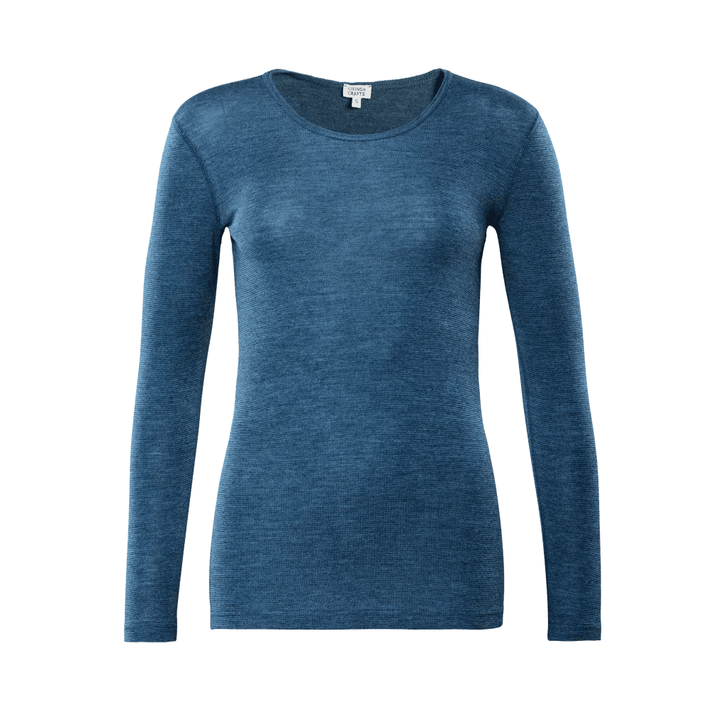 Women's long-sleeve t-shirt, blue crew neck