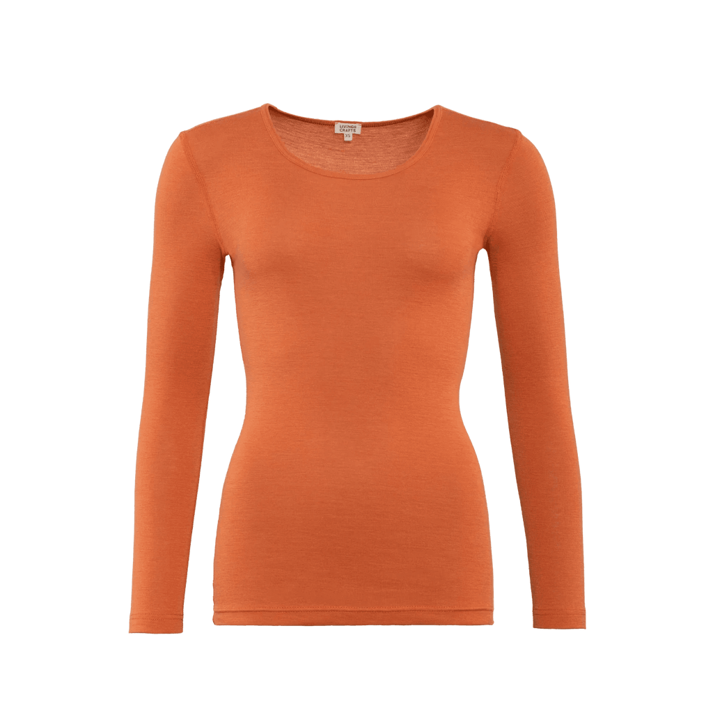 Women's long-sleeve t-shirt, terracotta/orange crew neck