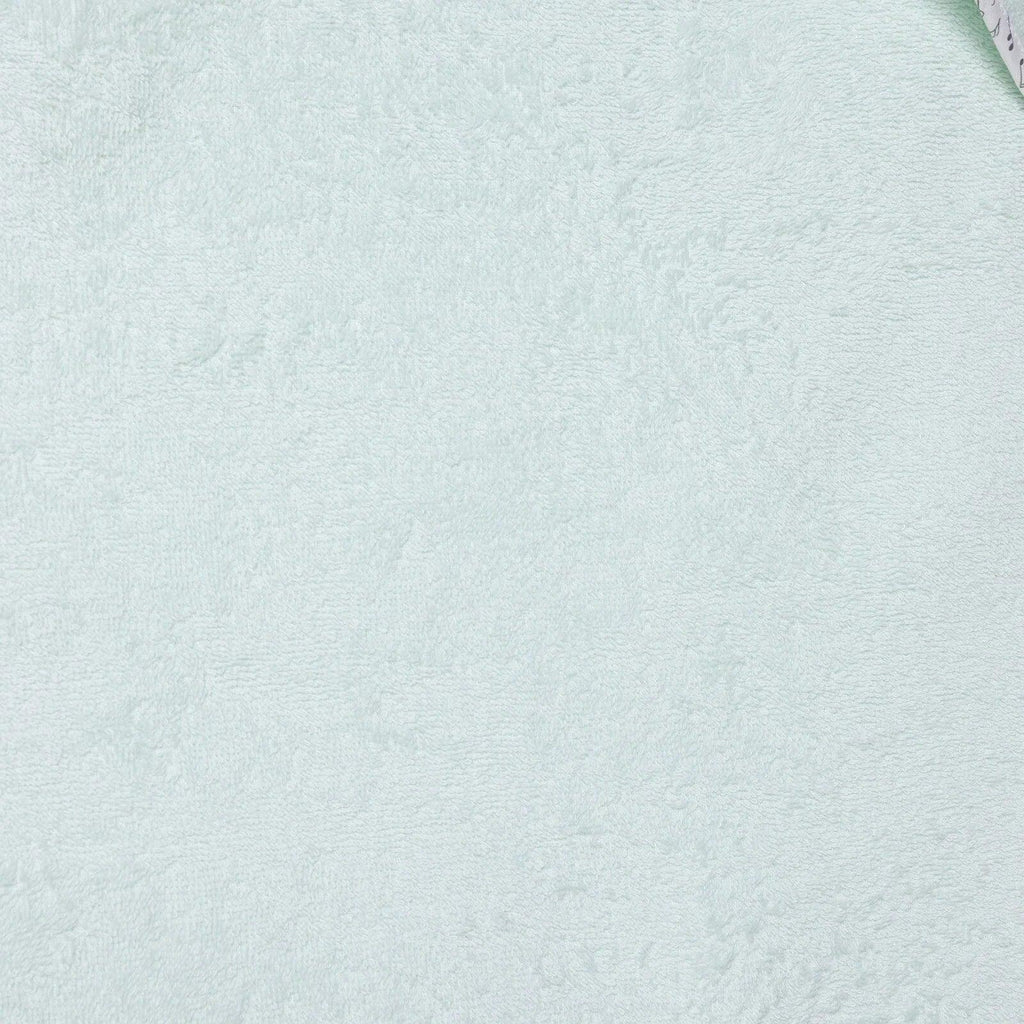 Baby bath towel fabric close-up, light blue soft textured terry