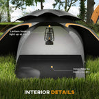Grey dome tent interior with lantern hook detail and inner floor panel