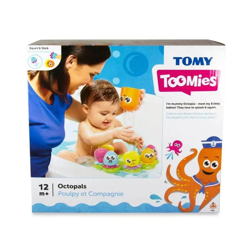 Baby bath octopus squirter toy set in retail box with colorful figures shown