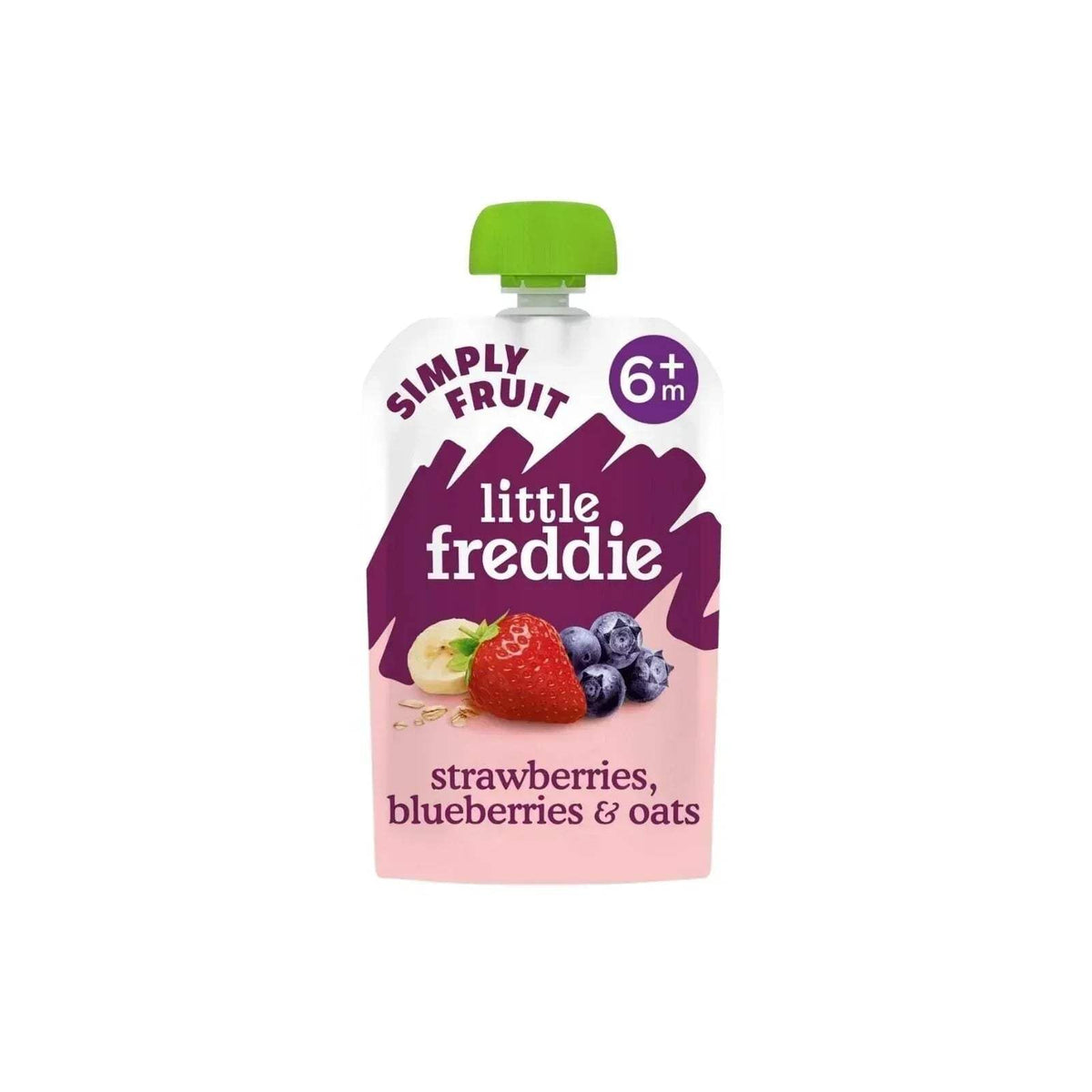 Baby food pouch, strawberries, blueberries & oats, purple 6+ months, green cap