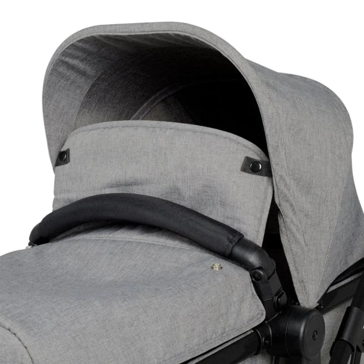 Grey stroller hood with interior mesh panel