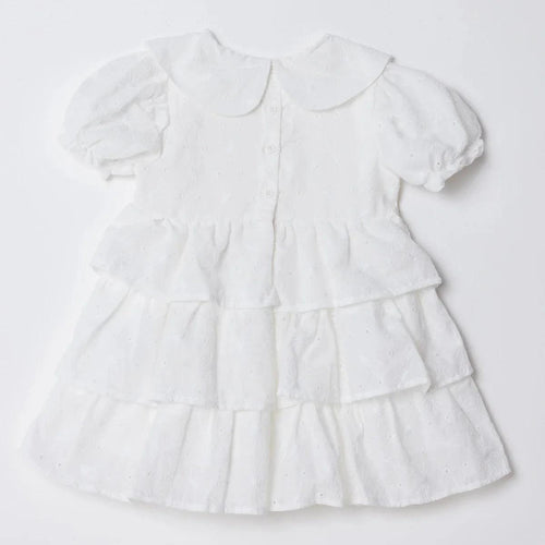 HelloBaby Girls Dress Berry Belle Peter Pan Collar Short Sleeve - White