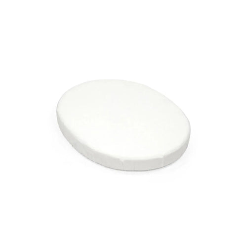 White fitted oval bassinet sheet with smooth surface