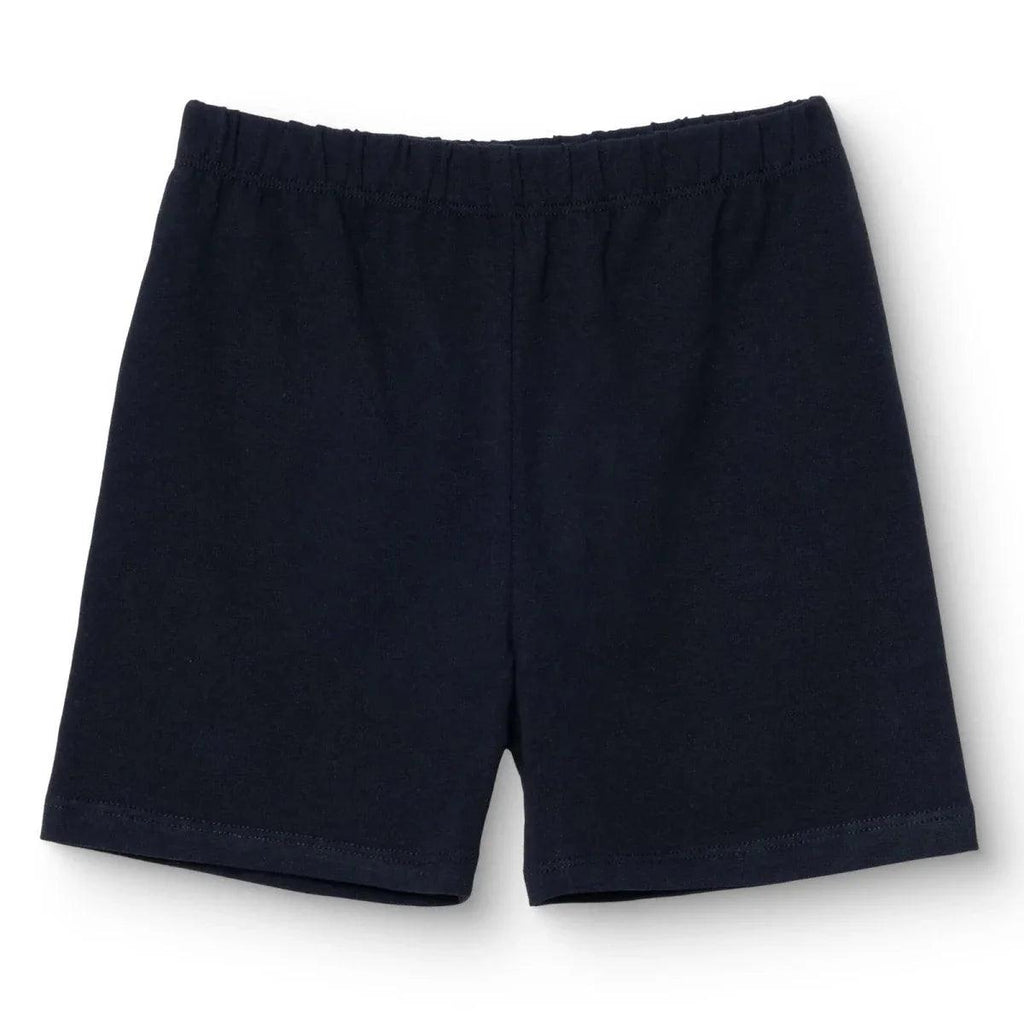 Black jersey baby shorts with elasticated waistband and straight hems