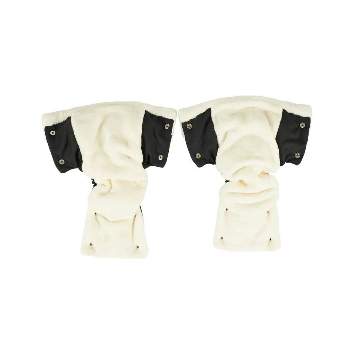 Ickle Bubba pram mitts: cream fleece with black side panels and snap buttons