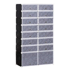 Modular plastic shoe rack cabinet with light-gray and black 16 cube compartments