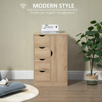 Light wood cabinet with three drawer fronts and a right cupboard door