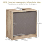 Floor-standing bathroom cabinet with grey doors and oak body, compact storage unit