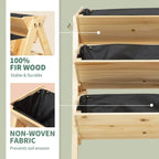 Natural wood planter with black fabric liner and hanging hooks, front close-up