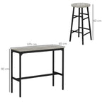 Grey industrial bar table with black frame and round grey stool, simple height design
