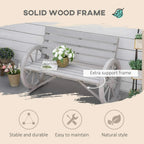 Charcoal grey wooden garden bench with wagon wheels and backrest slats