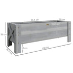 Grey raised garden bed planter shown from the side with size markings