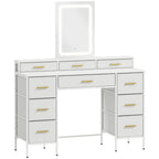 White dressing table with LED mirror and gold-handled drawers