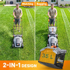 Cordless lawn mower with 35 L grass collection bag for bagging and mulching