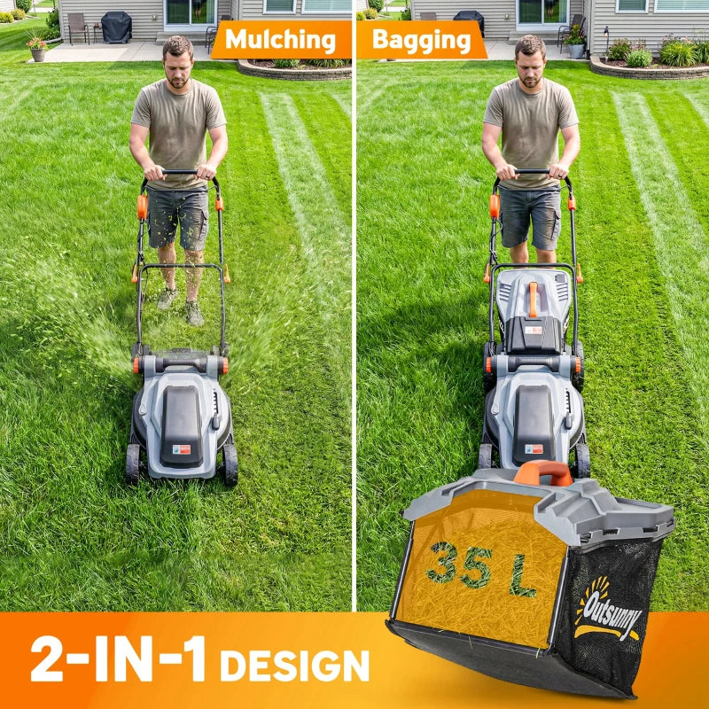 Cordless lawn mower with 35 L grass collection bag for bagging and mulching