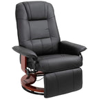 Black reclining swivel chair with footrest, padded armrests and rounded base