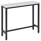 Rectangular bar table with white marble-effect top and black metal frame, open base
